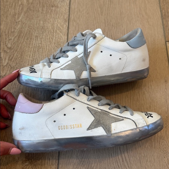 AUTHENTIC GOLDEN GOOSE White and Silver Sneakers with Star Design - Picture 1 of 6